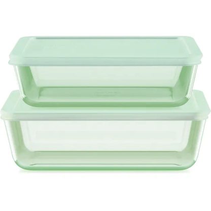 Pyrex Pyrex® Simply Store® Tinted 4-piece Rectangle Storage Set with Green Plastic Lids
